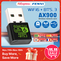 FENVI 900Mbps WiFI 6 USB Adapter Bluetooth 5.3 Wireless Network Card Dual Band Driver Free USB Dongle Wifi6 for PC Win 10 11