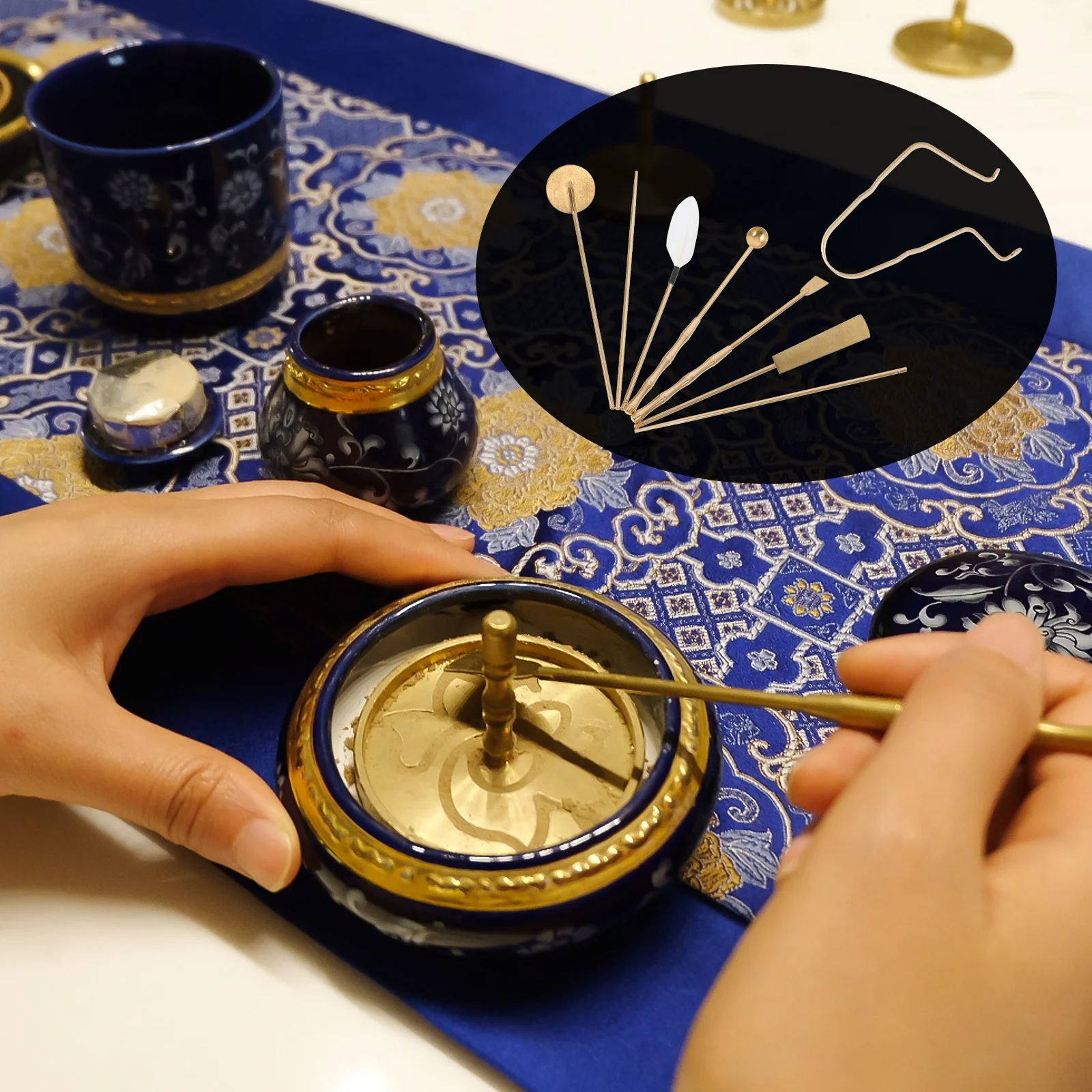 

7pcs Brass Tool Set For Home Office Temple Ash Tool Burner Shovel Kit Incense Incense Ash Presser Making Tools