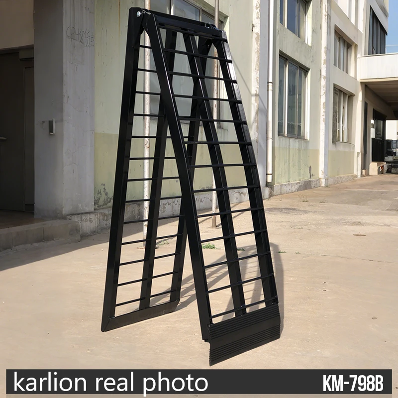 KARLION 2.7m Black Anodized Aluminum Ladder 270KG Capacity Non-Slip Wide Steps for Motorcycle Transportation Moto Ramps