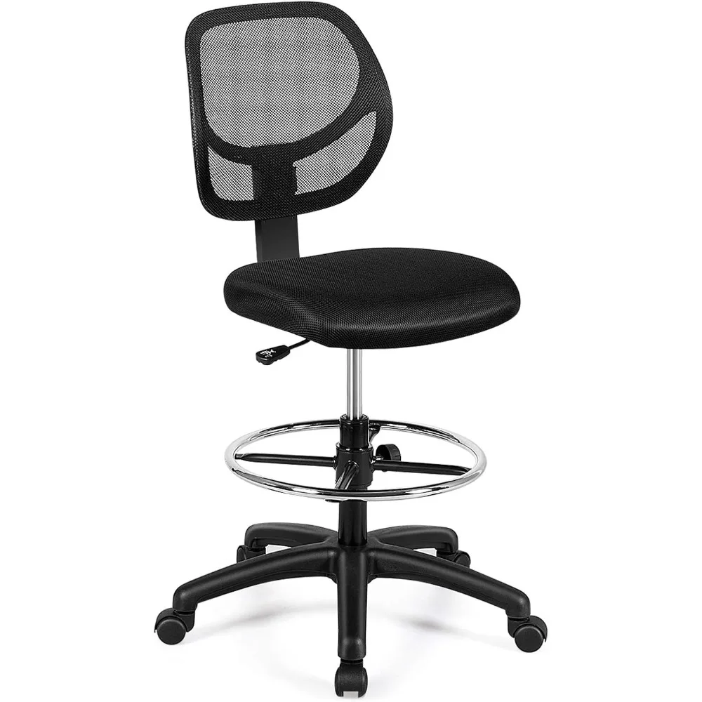 

Mesh Drafting Chair, Standing Desk Chair w/Footrest Ring, Adjustable Height Chair Mid Back Tall Office Chair for Home Office