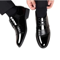 Leather Shoes Men Summer Business Formal Wear Large Size Black Casual Inner Heightening Suit Breathable British Groom Men Shoes