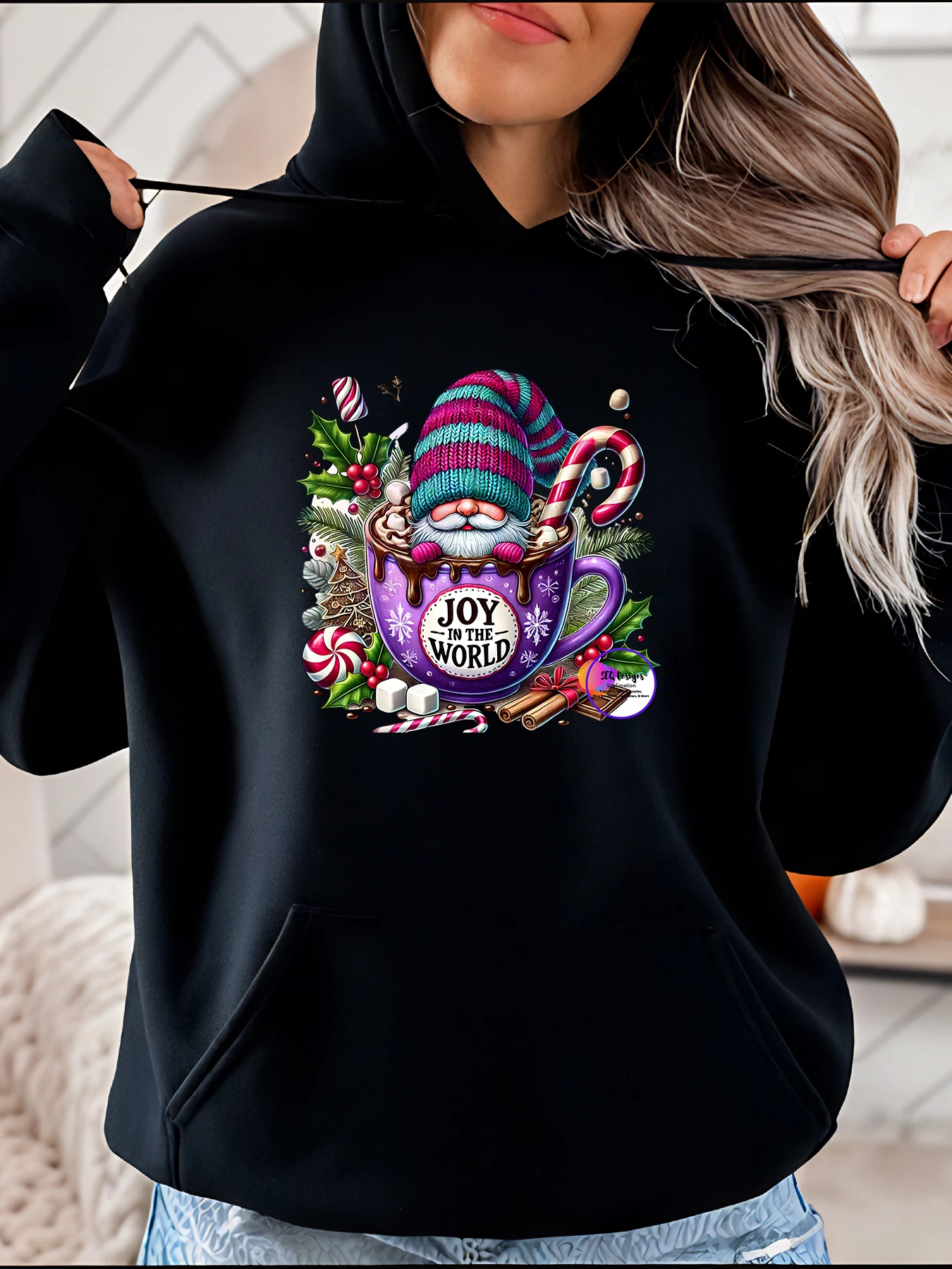 

Рождественский гном с принтом кружки, толстовка с капюшоном, повседневный зимний праздничный дизайн, женский уютный наряд