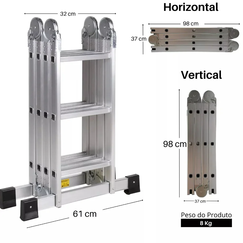 12-Step Aluminum Articulated Ladder 3,50 Meters 4x3 Multifunctional Height