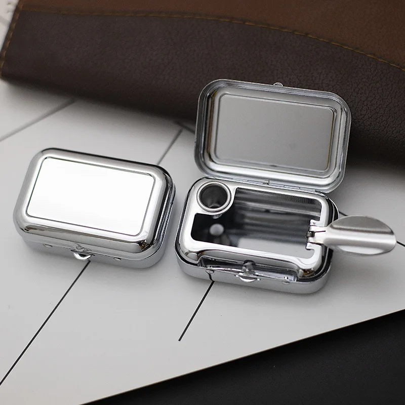 new portable metal mini ashtray with cap out door Multifunctional travelling windbreak office hometabletap