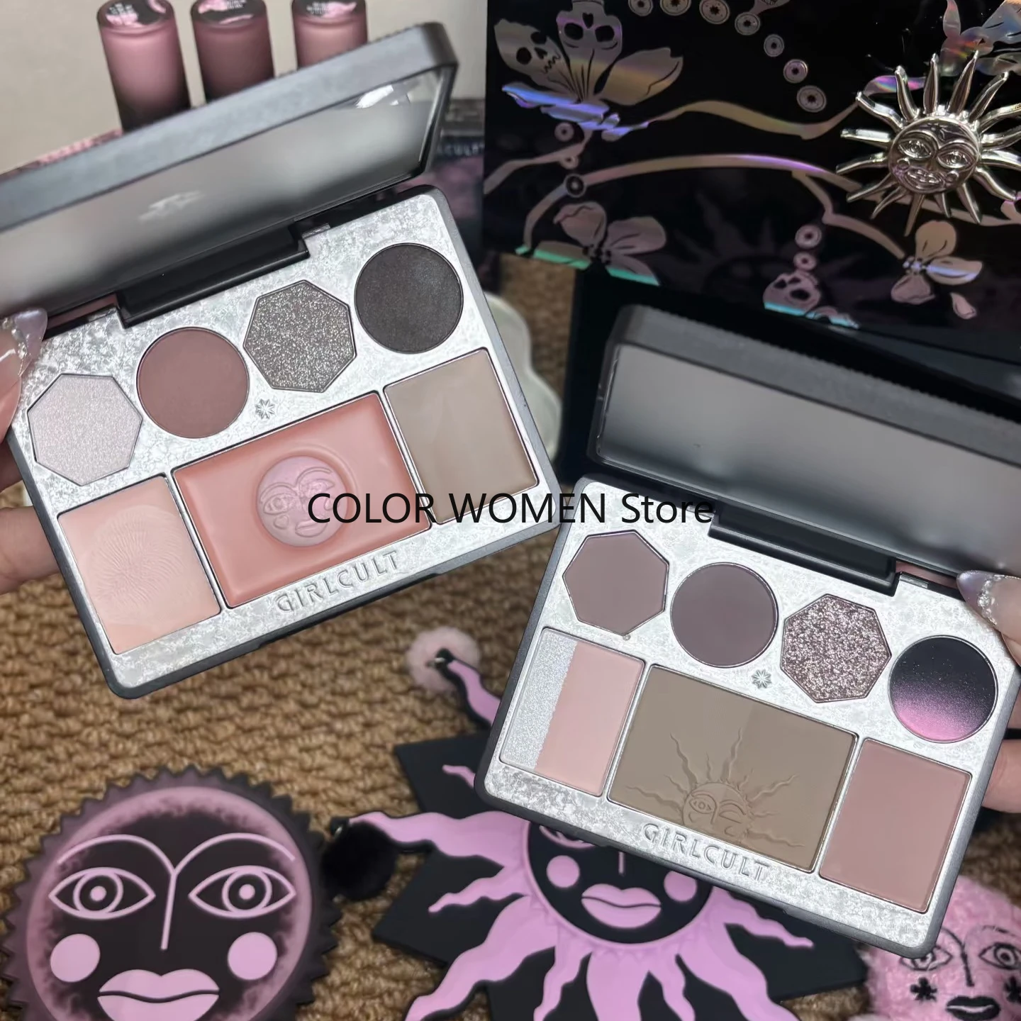 Girlcult Peach Blossom Spring Matte Glitter Shimmer Chameleon Eyeshadow Contour Blush Multi Purpose Facial Comprehensive Plate