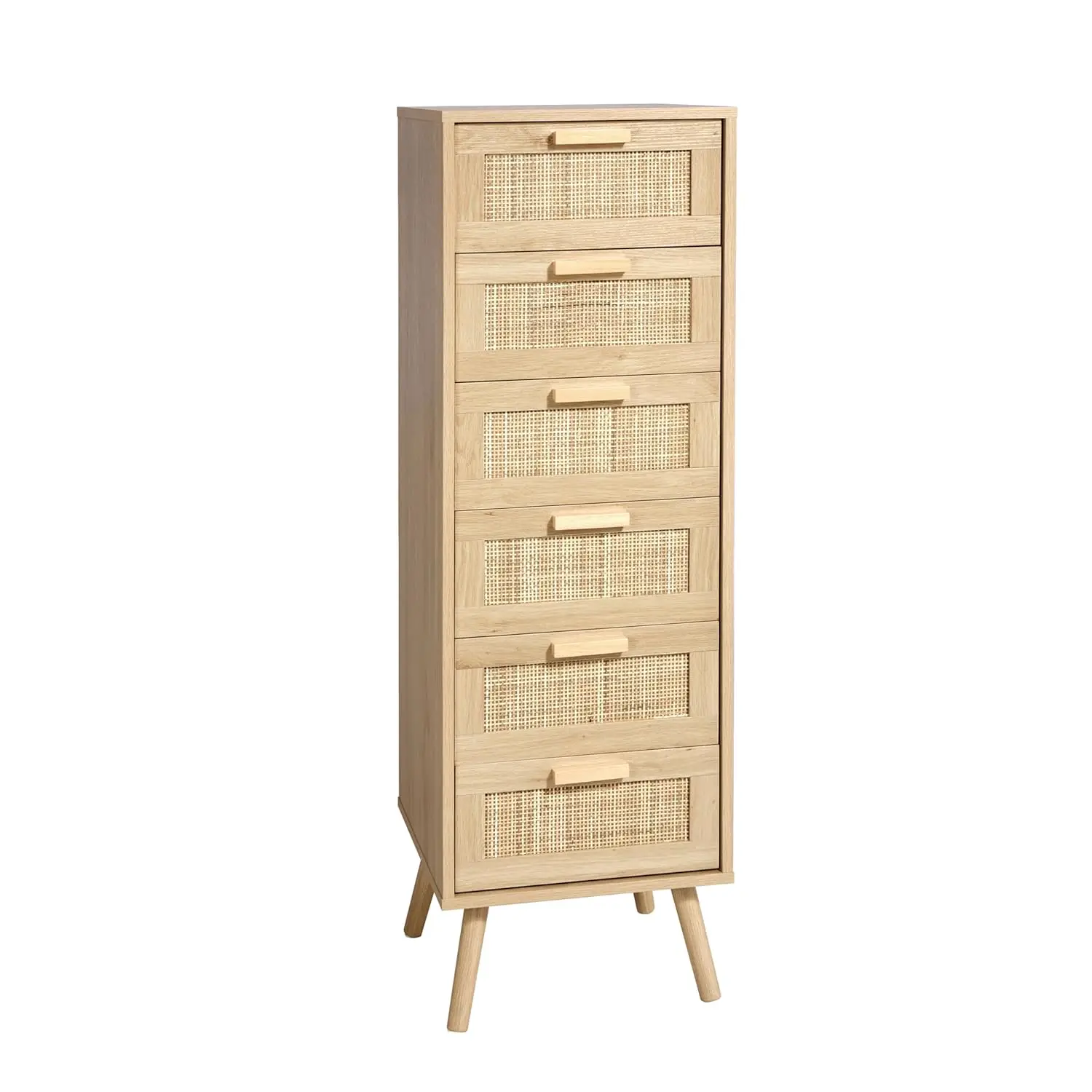 Rattan Dresser for Bedroom, Tall Dresser with 6 Hand Made Rattan Decorated Drawers, Small Chest of Drawers, Customized