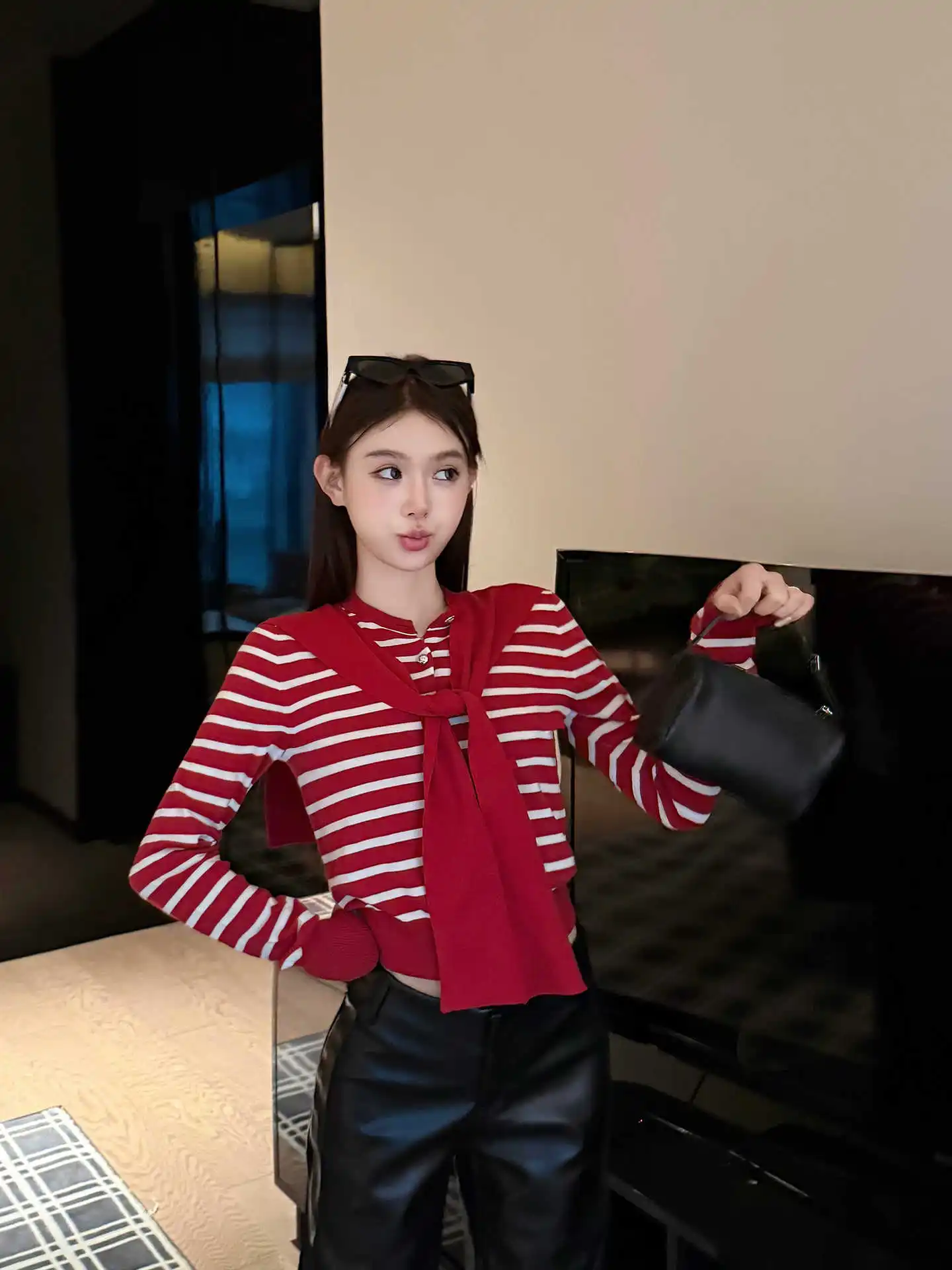 

Cardigans Japanese High School Sweaters Womens Fall Mesh Halter Soft Closure Knitting Pockets Decorated Unique Rib-Knit Old Slim