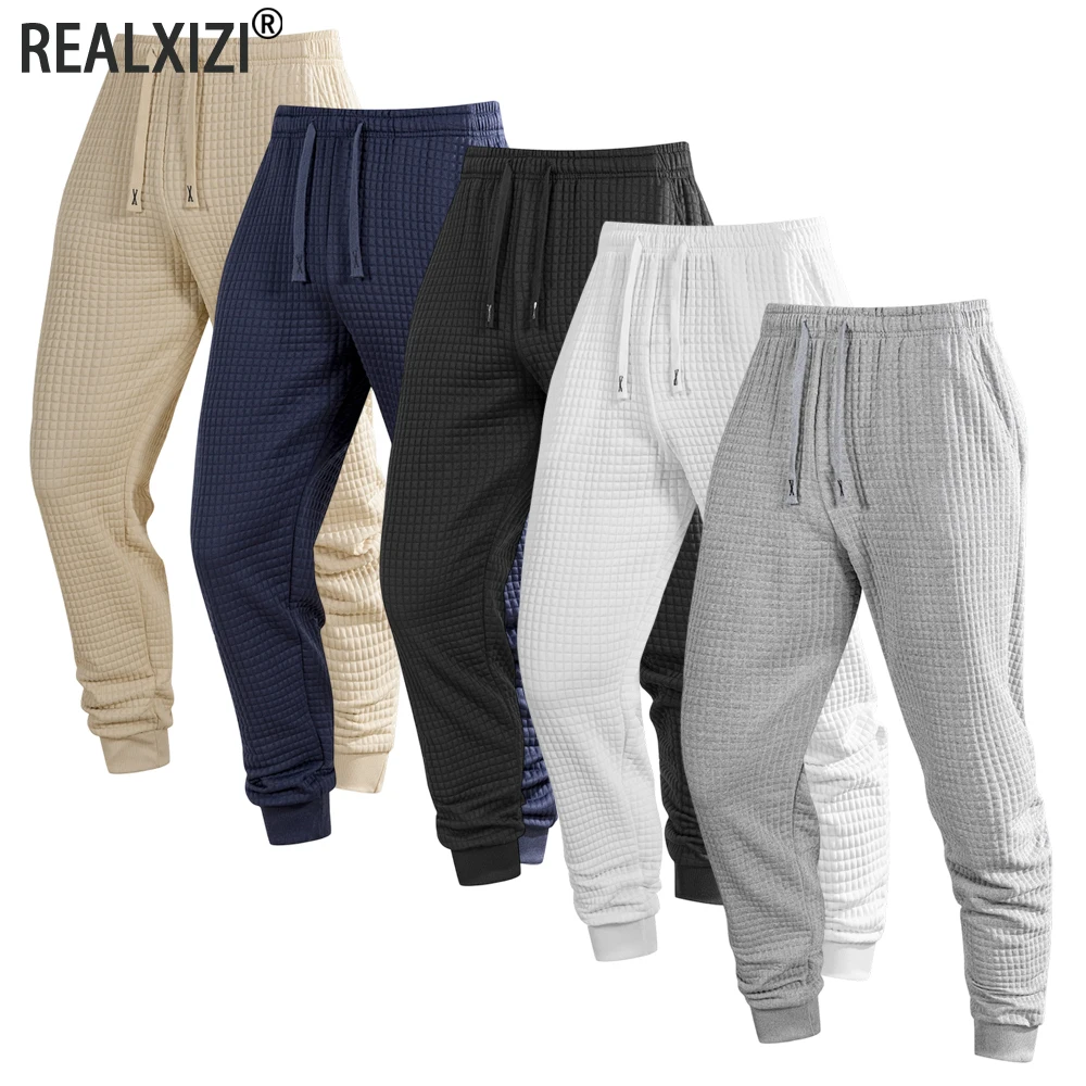 

Men's Waffle Knit Jogger Pants Spring Autumn Casual Sweatpants Drawstring Waist Long Pants Soft Comfortable Lightweight Trousers