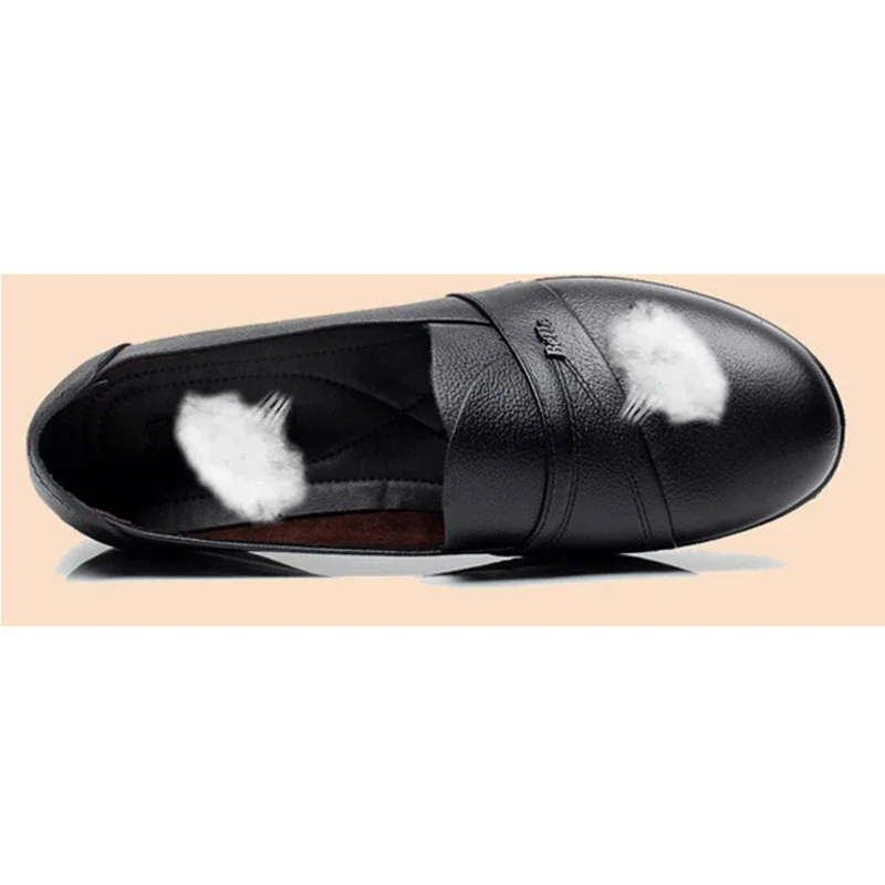 BEYARNE Leisure solid blackshoes women flats genuine leather slip-on loafers large size 35-41 ladies shoes dames schoenenE017