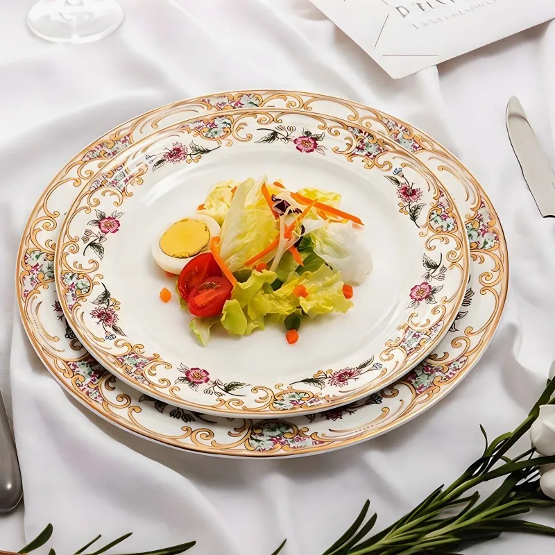 2pcs set, 9+10inch, bone china full dinner dish set, ceramic pretty plate, luxury porcelain tableware, porcelain vintage plate