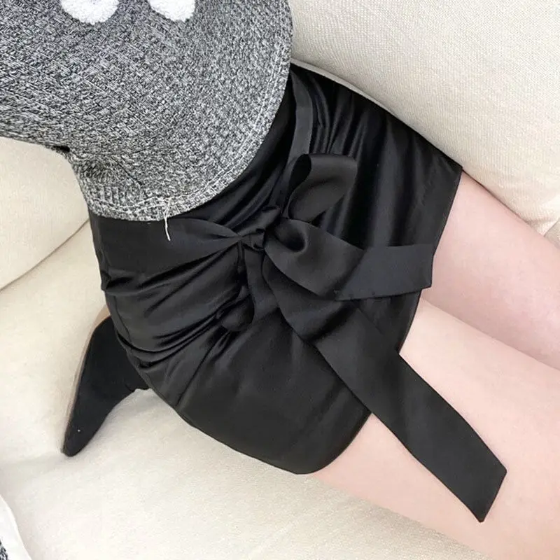 Mini Skirts High-End Satin Large Butterfly Tie Lace Up 2024 New Harajuku Punk Goth Y2K High Waist Women Hip-Covering Skirt