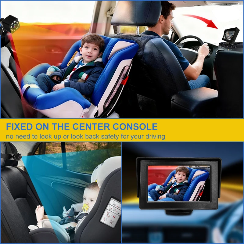 4.3 Inch Car Baby Monitor IR Night Vision Camera for Back Seat & Pet Monitoring Safety for Infants And Kids