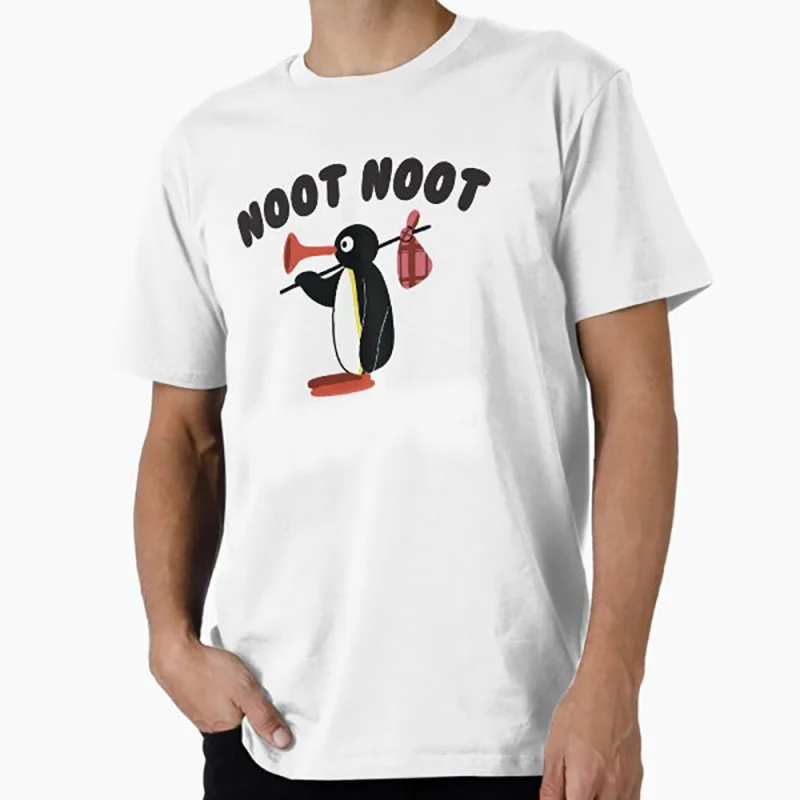 

0330 Noot Noot Pingu Meme Gift t shirt for men Funny cartoon Graphic Clothes 100% cotton printed Y2K clothing Large size tee