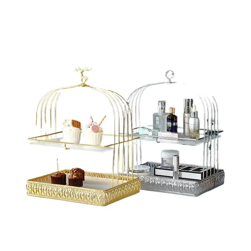 European Style Double Tier Dessert Table Hotel Front Desk Fruit Tray Household Cake Rack Dim Sum Stand Wedding Storage Shelf