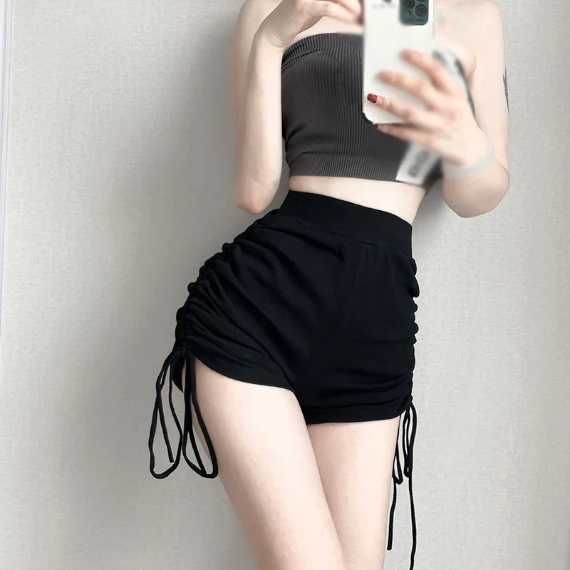 Summer Women's High Waist Tooling Casual Sports Solid Color Fashion Simple Shorts Drawstring Pleated Sports Shorts