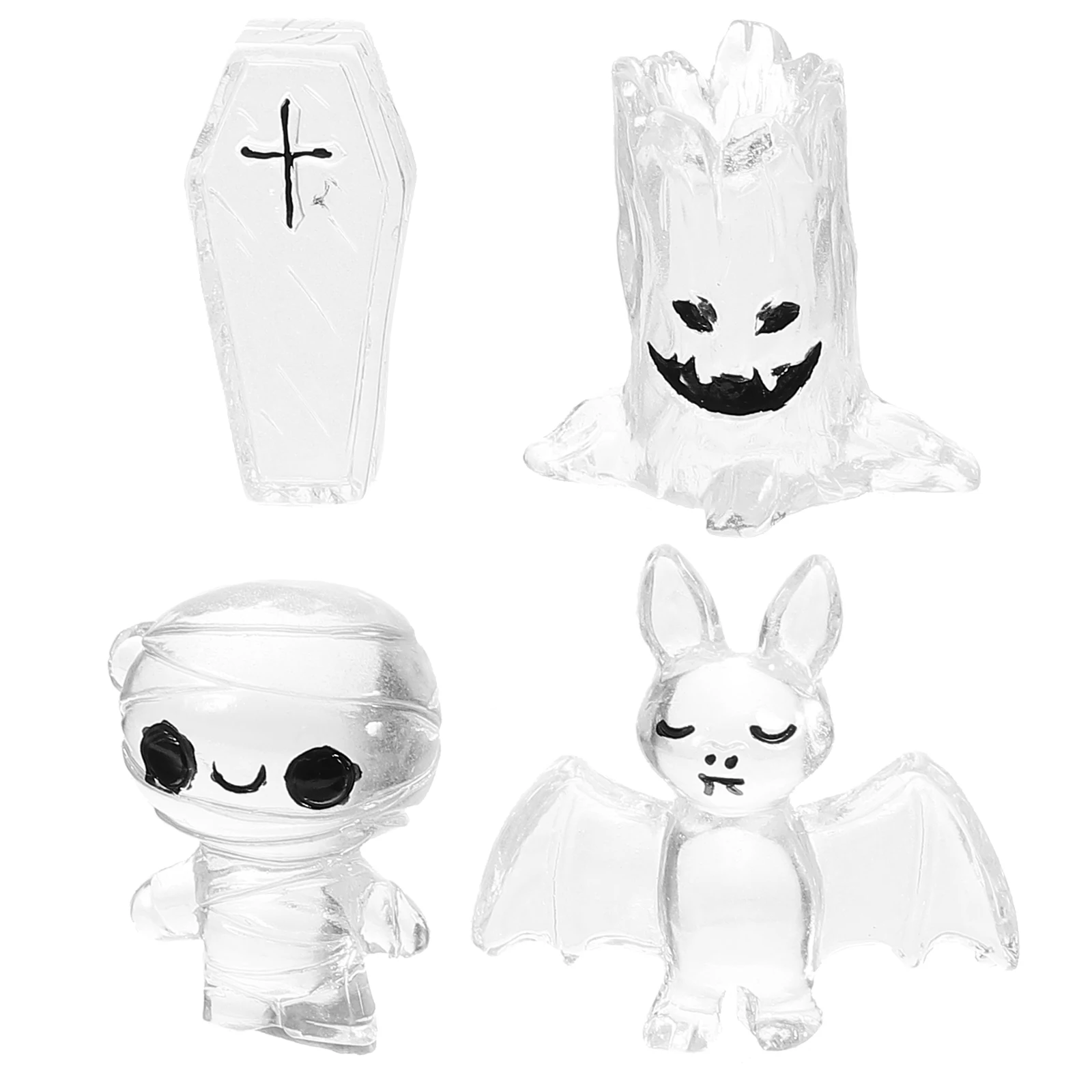 

4 Pcs Luminous Ghost Ornament Halloween Decoration Statue Skull Small Lantern Pumpkin s Resin Desktop Mini