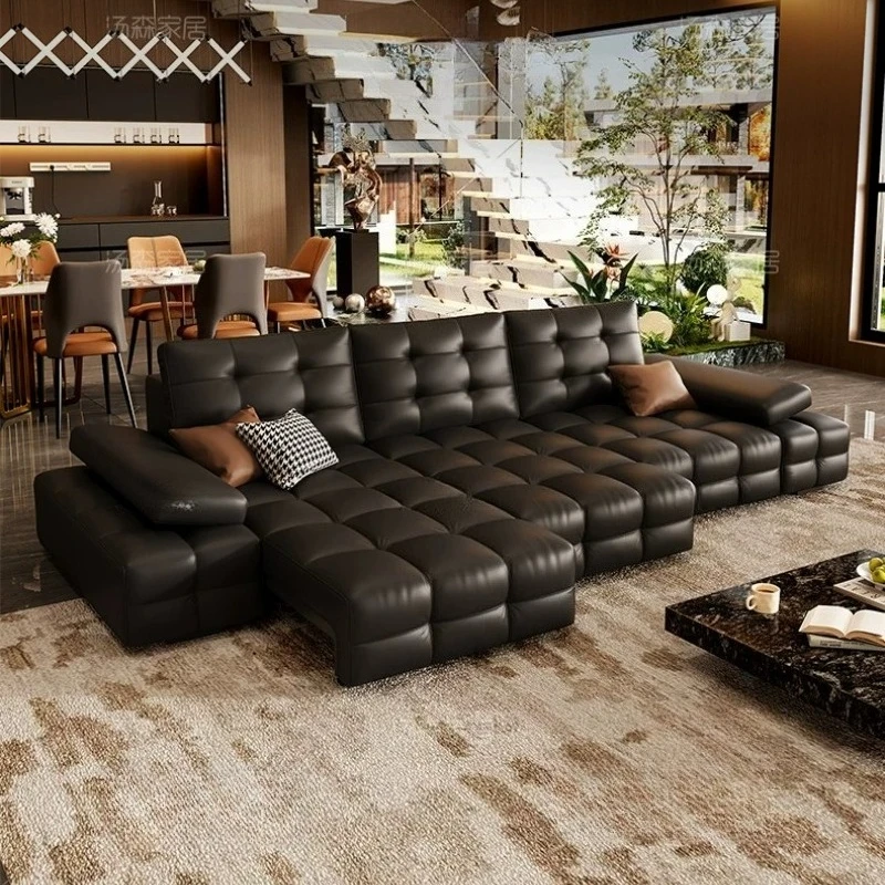 

Lawrence Full-Electric Reclining Leather Sectional Sofa Modern Straight Top-Grain Couch for Luxury Living Room home furniture