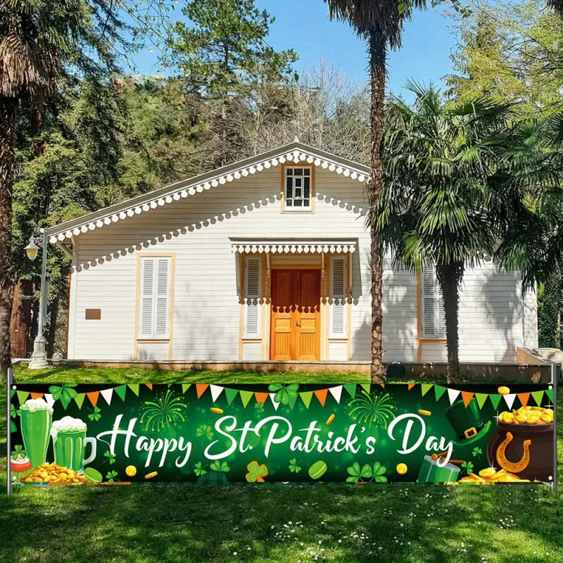 VIKAMA St. Patrick's Day Banner Wandteppich für den Außenbereich, Hängeleinen für den Innenhof, irische Goldkanne, Wanddekoration, Gartenparty-Dekoration