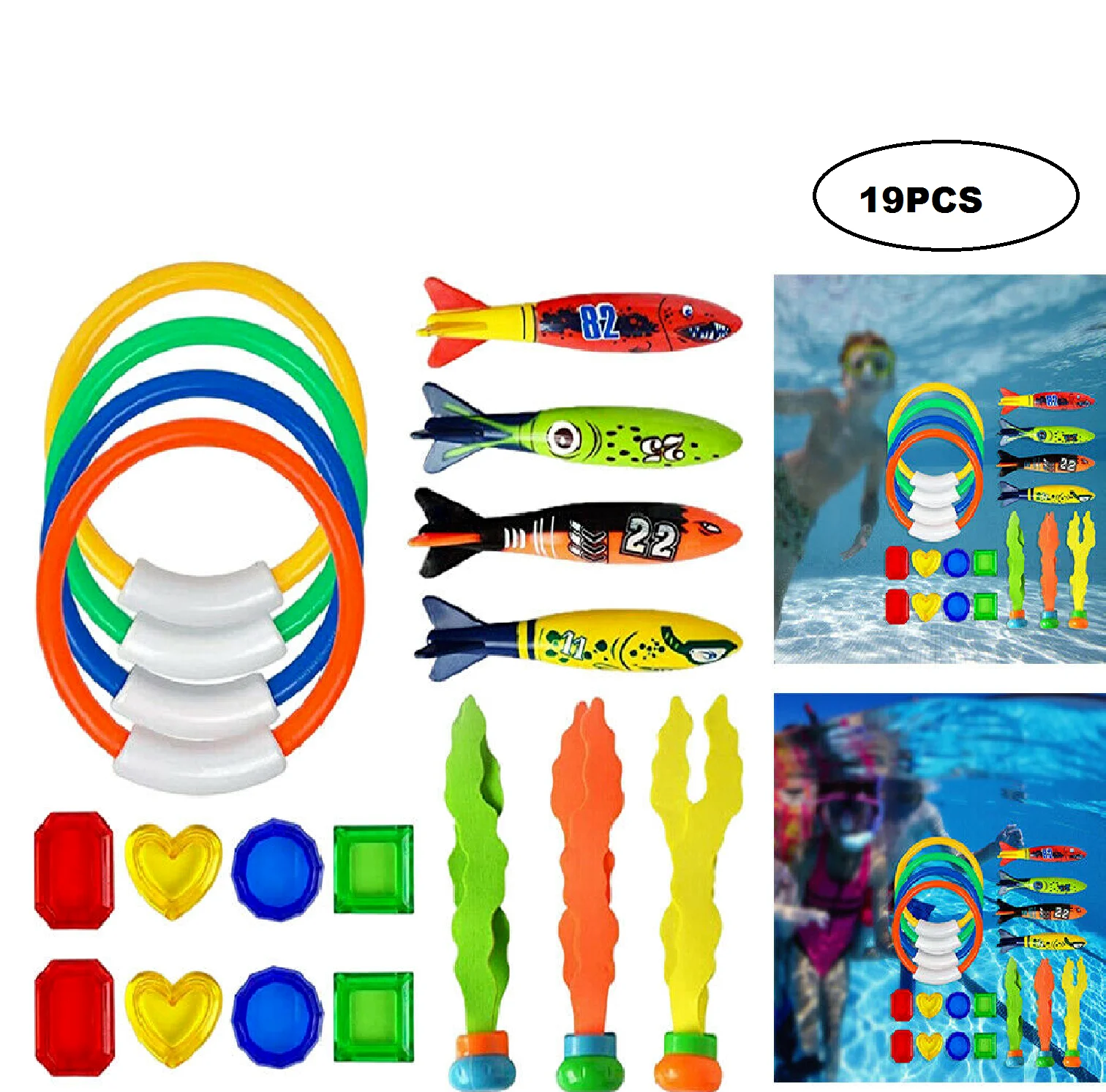 Kids and Pets Pool Diving Toys Set Underwater Games Fun Swimming Training Toys