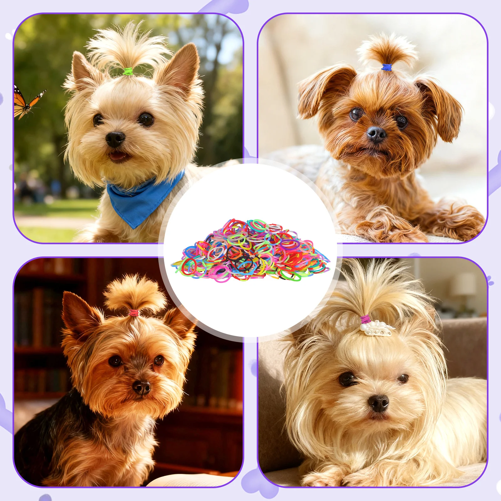 170 قطعة العصابات الشعر المرنة للحيوانات الأليفة مختلط الألوان الكلب الشعر الاستمالة الانحناء الضفائر اكسسوارات الحيوانات الأليفة شريط مطاطي الكلب الاستمالة الانحناء #5