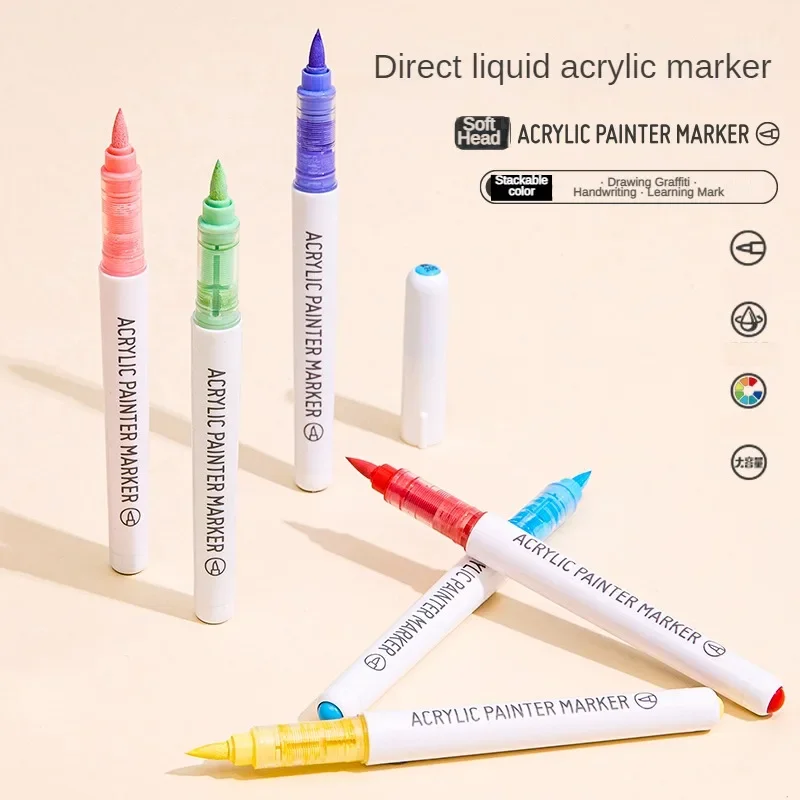 Imagem -03 - Canetas de Tinta Acrílica Líquida Direta Caneta Escova Macia para Manga Pintura Rupestre Fazer Faça Você Mesmo Material Escolar Papelaria 81 Cores