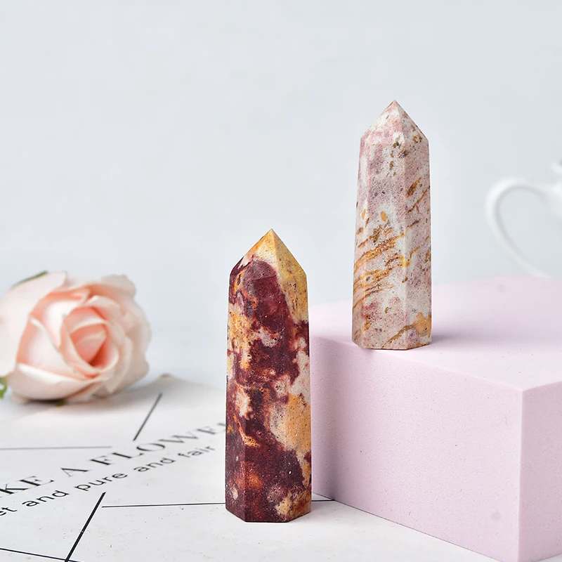 1PC Natural Quartz Mookaite Crystal Point Meditation Healing Stone Hexagonal Prisms Obelisk Wand Tower Home Decoration Gift