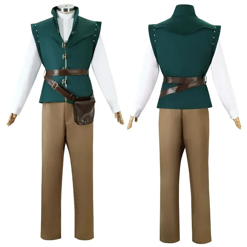 

Костюм для косплея Flynn Rider Eugene для взрослых и детей, карнавальная форма, аниме, мужская одежда, жилет + рубашка + брюки + пояс + поясная сумка jk;6