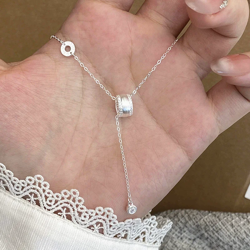

S925 sterling silver women's necklace zircon round tassel European and American fashion jewelry party accessories