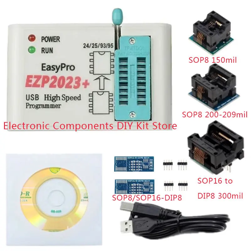مبرمج USB SPI عالي السرعة EZP2023 + 12 محولًا يدعم 24 25 26 93 95 EEPROM 25 شريحة Flash Bios أفضل من EZP2019