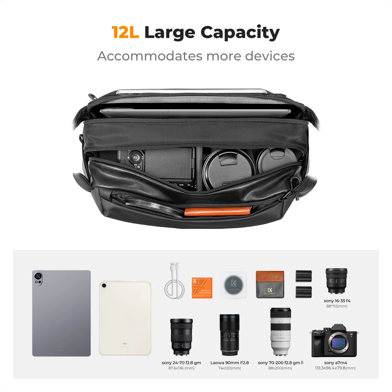 K&F CONCEPT 12L/10L 카메라 슬링백 방수 여행 사진 촬영용 숄더백 (캐논, 소니 DSLR 카메라 케이스, 삼각대 홀더 포함) 썸네일 4