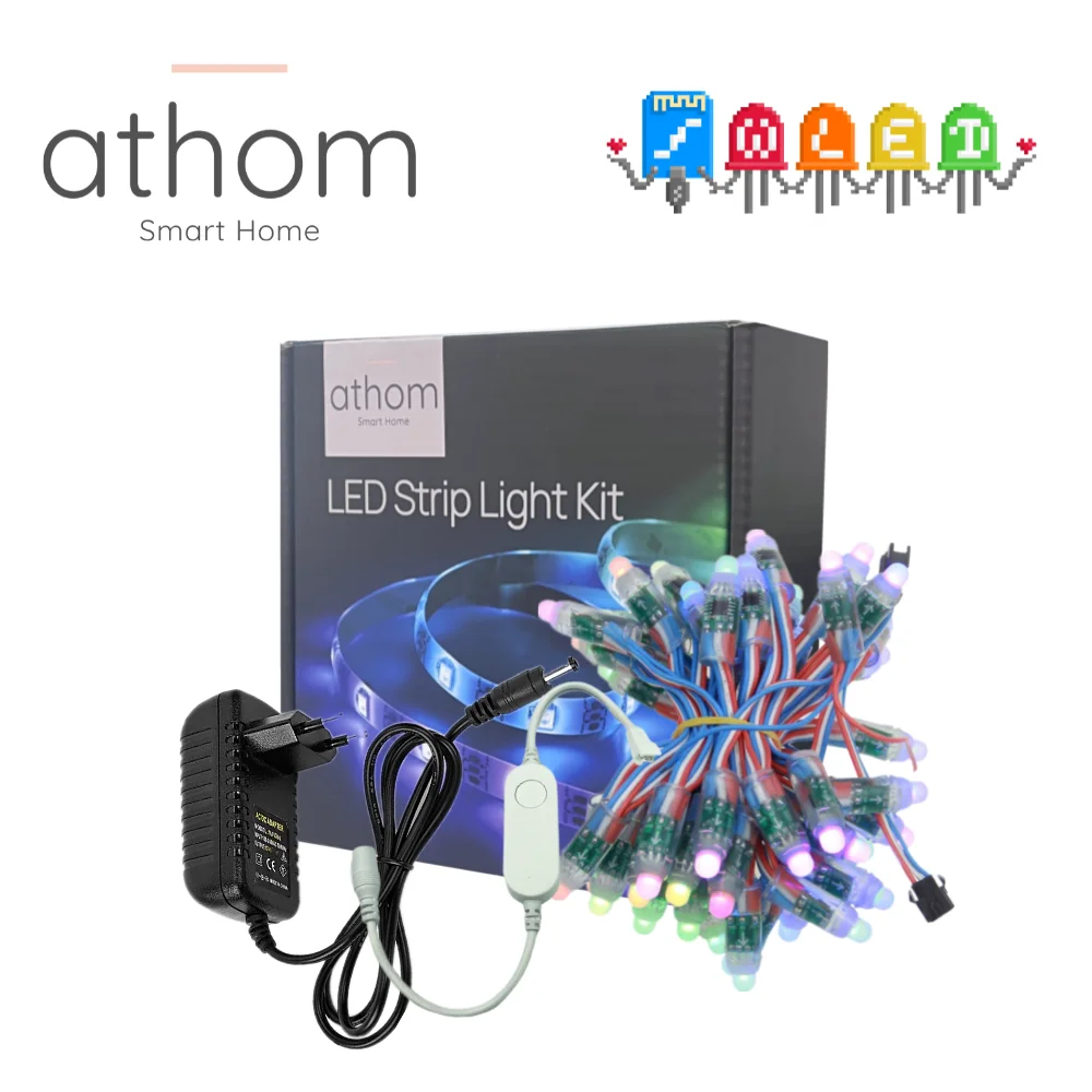 

Athom WLED Starter Kit WS2812B 5M 10 led/m ESP8285 Addressable LED Strip Light