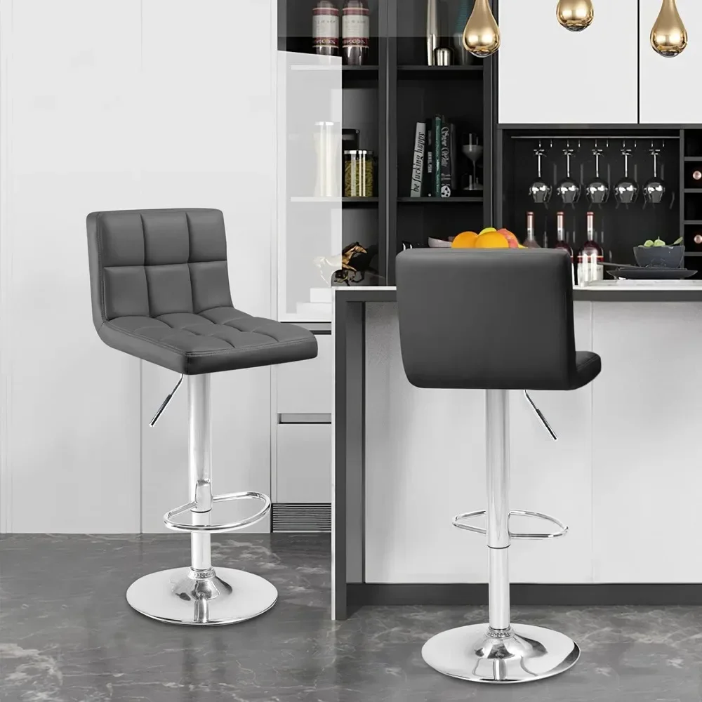 

Bar Stools PU Leather Height Adjustable Swivel Barstools Armless Counter Hydraulic Bar Stools Back and Set of 2 Grey Bar Chairs