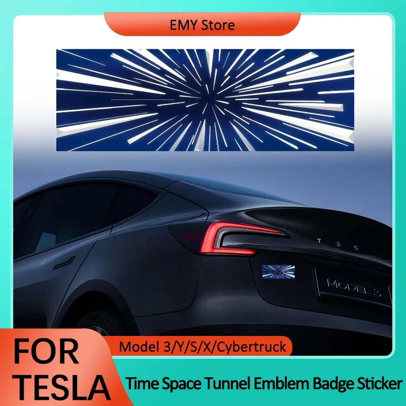 For Tesla Model 3 Highland Time Space Tunnel PLAID Decorative Sticker 2024 Model Y S X Cybertruck Tail Mark 2025 Accessories