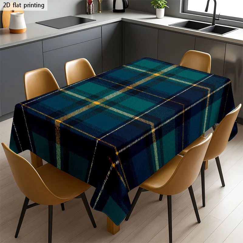 1pc Soft, Stylish, and Beautiful Blue-Green-Yellow Checkered Tablecloth, Machine Washable and Easy to Clean, for Dining Table / Coffee Table / Desk / Cafe Table, Picnic / Outdoor Dining Table / Camping Table, Refined Living, Home Textiles