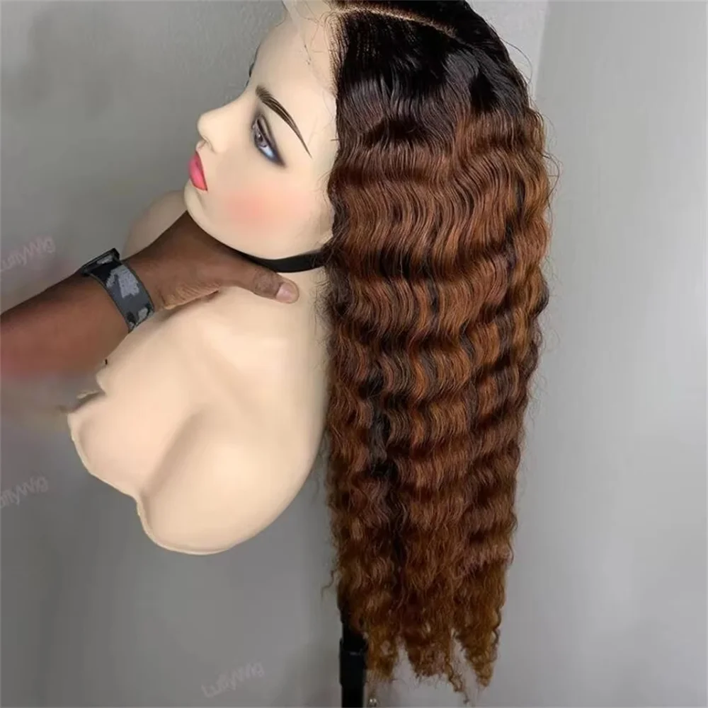 

Long Kinky Curly Soft Glueless 180Density Ombre Brown 26inch Deep Lace Front Wig For Women With Baby Hair Preplucked Daily