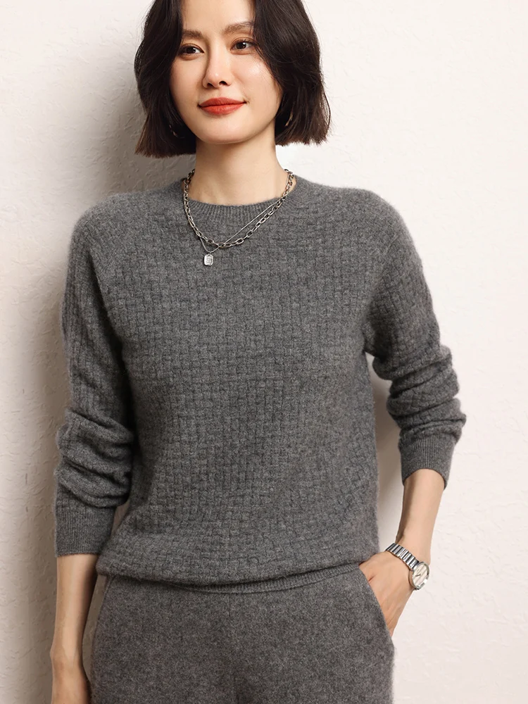

Thickened 100% Pure Cashmere Pullover Sweater Women New Autumn Winter Soild O-neck Casual Warm Seamless Versatile Knit Inner
