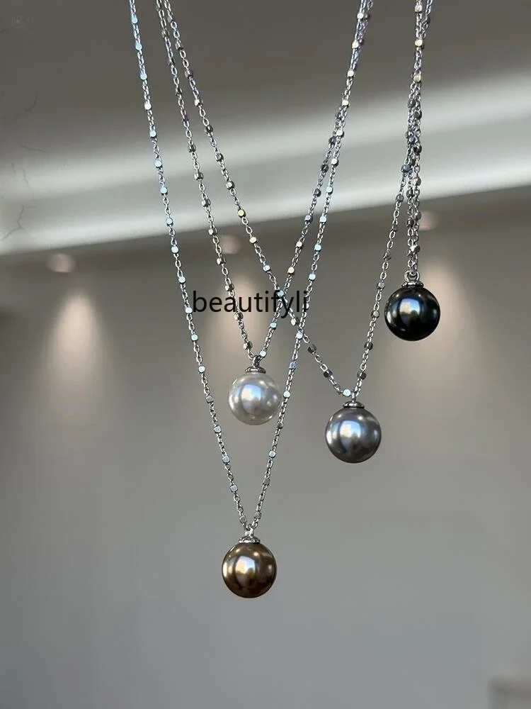 S925 sterling silver single multi-colored pearl necklace women's senior autumn and winter temperament niche collarbone chain