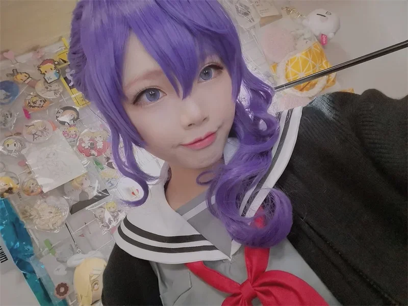 Asahina Mafuyu Cosplay Wig Purple Long Curly Temples Ponytail Heat Resistant Hair Role Play Vtuber Wigs