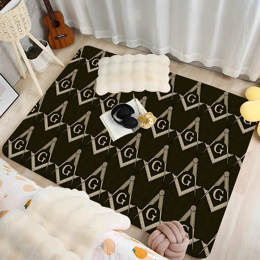 

Gold Freemason Logo Anime Hallway Carpet Washable Non-Slip Living Room Sofa Chairs Area Mat Kitchen Doormat Area Rug