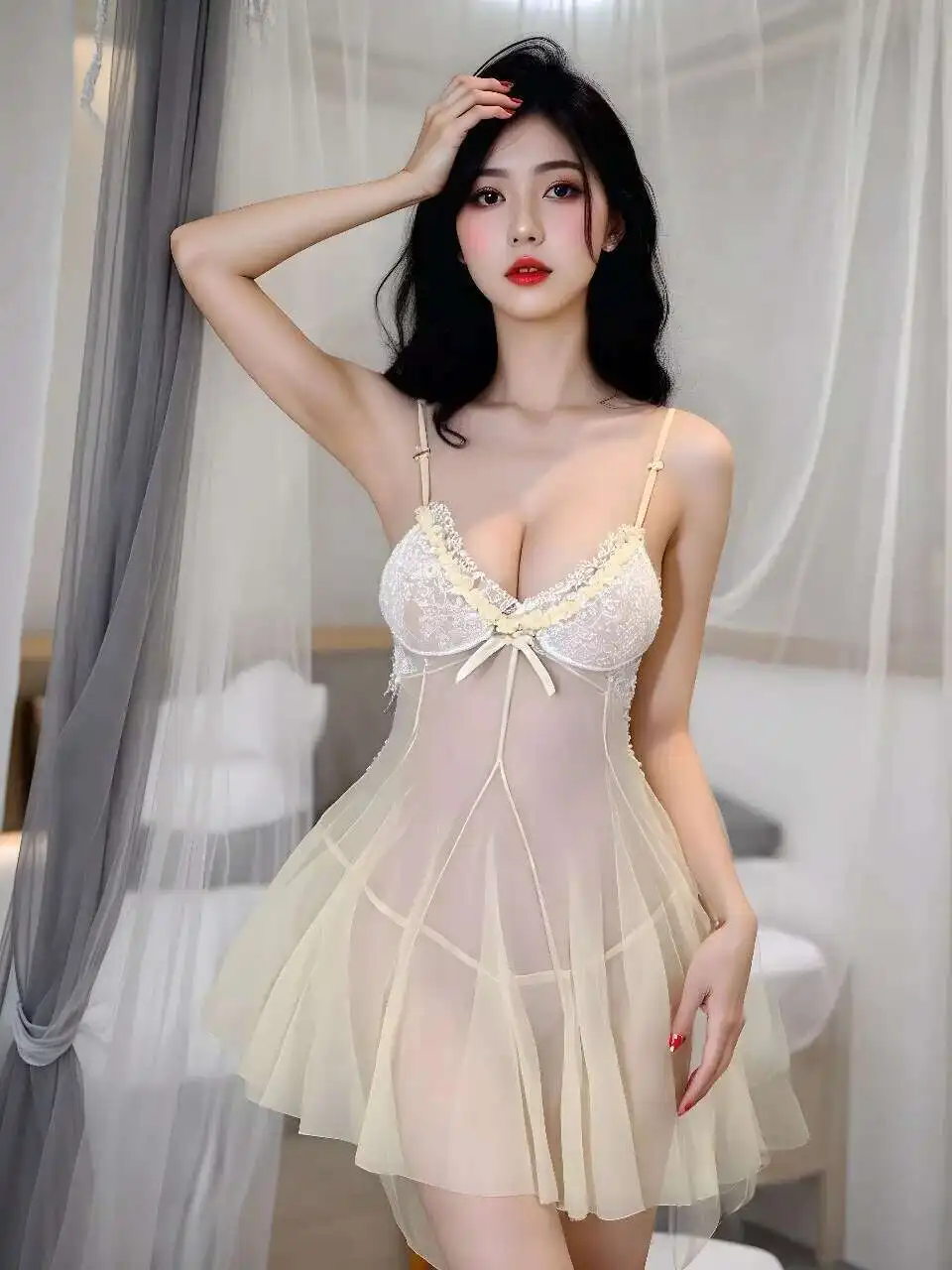 Sexy pur désir maille dentelle pure Camisole chemise de nuit Sexy dentelle maille séduction dos nu romantique pyjama robe hauts élégants VGK8