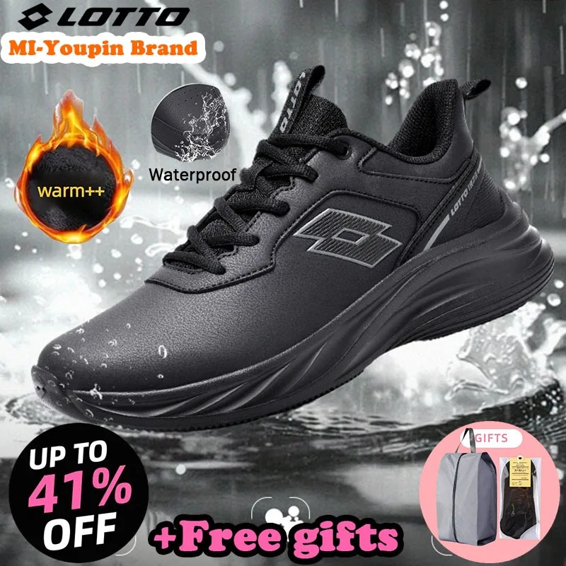 LOTTO Winter Warm Men's Sneakers Waterproof Leather Casual Shoes Velvet Warm Soft Bottom Wear Resistant Women's Running Shoes
