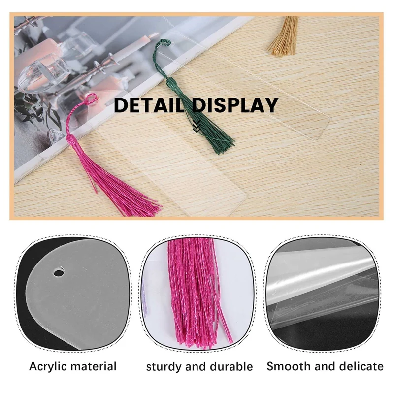 30Pcs DIY Acrylic Bookmark Blank Transparent Bookmark Tassel Bookmark Set For Notebook, Party Decors