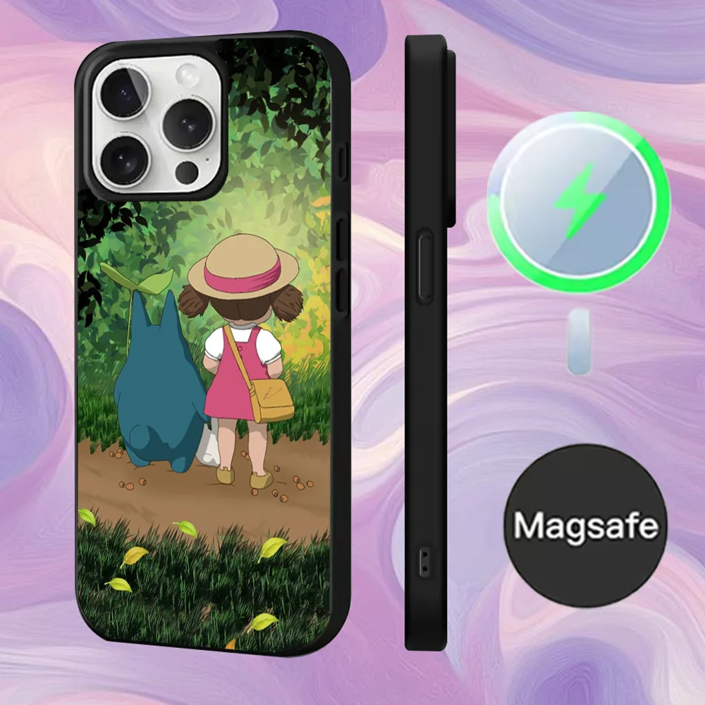 حافظة هاتف لطيفة من أنيمي T-Totoro-ES لهواتف iPhone 16,15,14,13,12,11,Pro,Max,Plus,Mini,Magsafe,حافظة شحن لاسلكية مغناطيسية