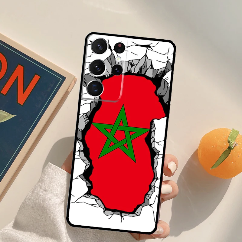 المغرب المغرب العلم قضية الهاتف لسامسونج غالاكسي S22 S23 S21 الترا S20 FE S8 S9 S10 زائد نوت 10 20 الترا غطاء