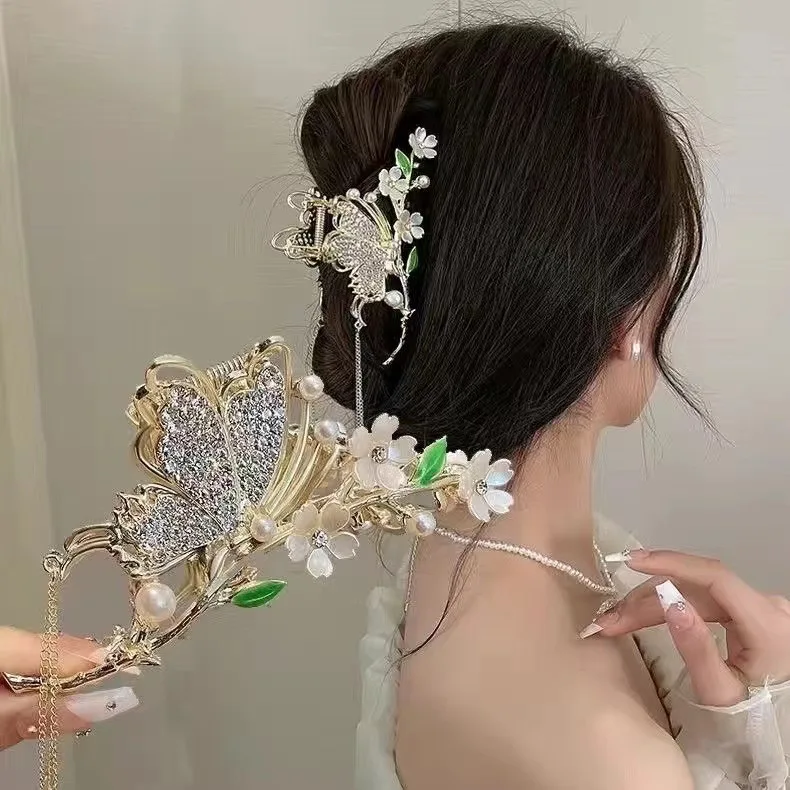 FANYIN Pearl Flower Tassel Hair Claw for Women Cute Sweet metal Hair Clip Girls Fashion Headdress Exquisite Hair Accessoires