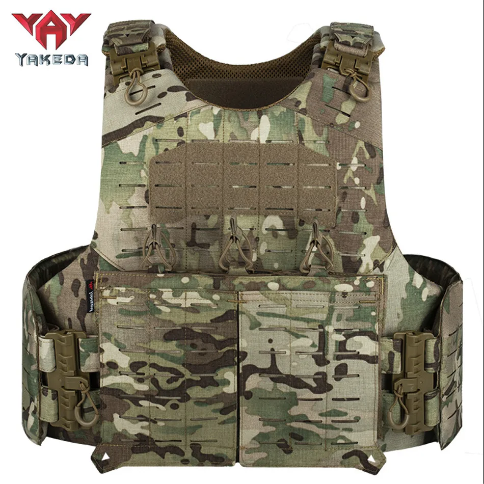 YAKEDA 500D Nylon Quick Release Hunting airsoft Tactical Vest Laser Cutting PALS System Expandable Plate carrier Combat Tank Top