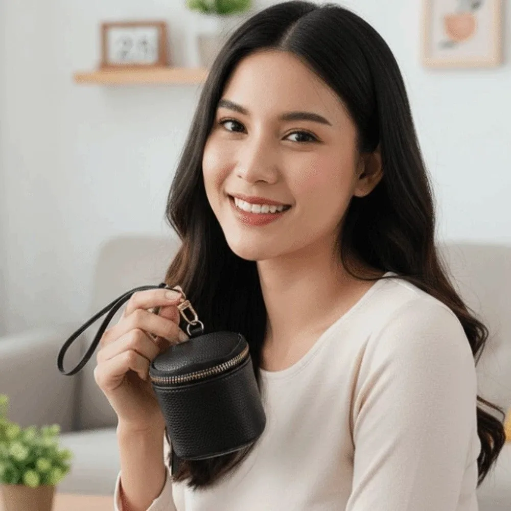 

Coin Pouch Portable Hanging Coin Purse Solid Color Anti-lost Leather Jewelry Pouch Classic Simple Small Item Bag Keys Lipsticks