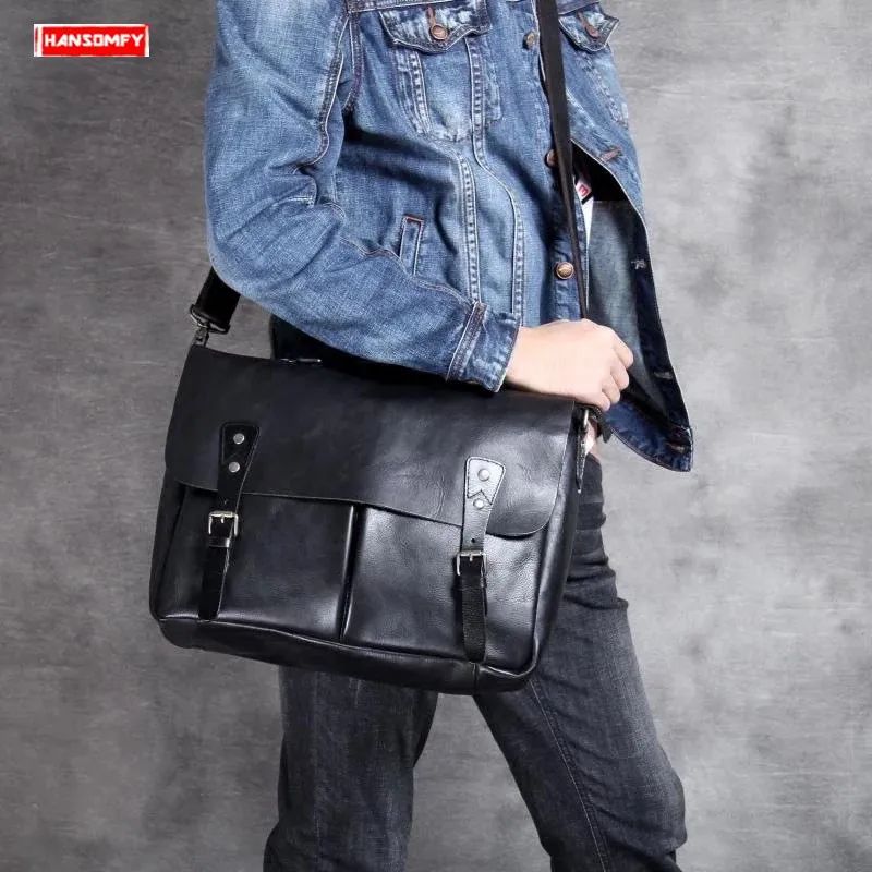 

2024 Genuine Leather Casual Men's Briefcase Laptop Handbag Manual Men Shoulder Diagonal Computer Bag Tide Cross Section Business