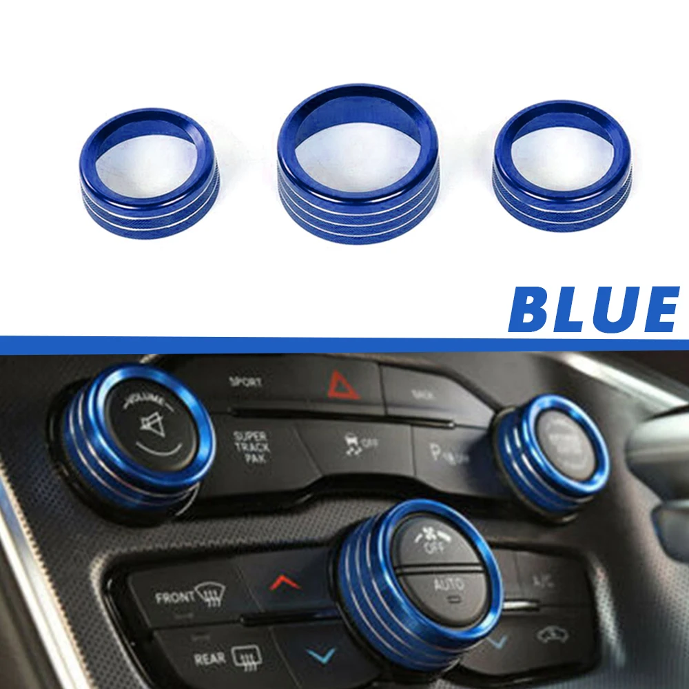 3Pcs Car AC Knob Air Conditioning Knobs Ring Cover Sticker Heat Control Switch Knob Protector For Jeep Grand Cherokee 2014-2021