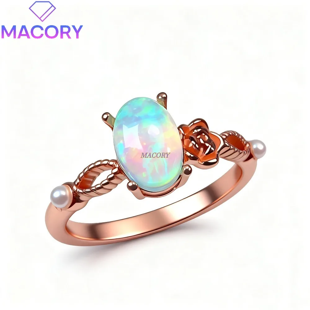 

Ladies S925 Sterling Silver Natural Opal Ring Luxury Jewellery Accessory Original Exquisite Jewellery Wedding Anniversary Gift